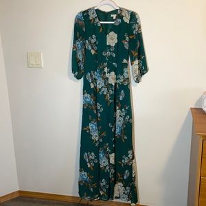 Eva mendes new york and company size xs green floral maxi dress